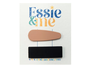Essie and Me Tan & black snap hair clips