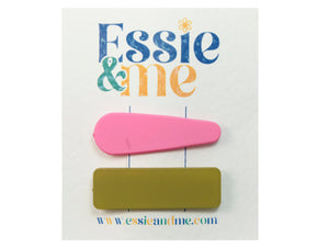Essiena and Me Pastel pink and lime snap hair clips