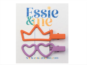 Essie and Pastel orange crown and lilac hearts hair clip