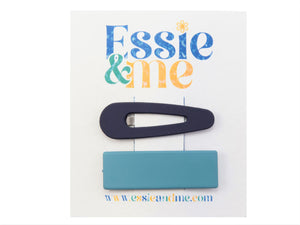 Wssie and Me Navy and pastel blue snap hair clips