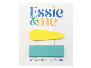Essie and me Pastel yellow & aqua blue snap hair clips